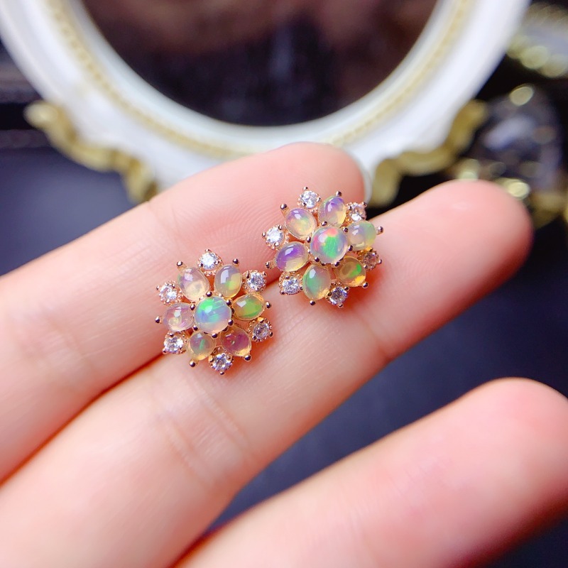 Opal Earrings Dangle - 925 Ayar Gümüş Küpe Çiçek Çıtçıt