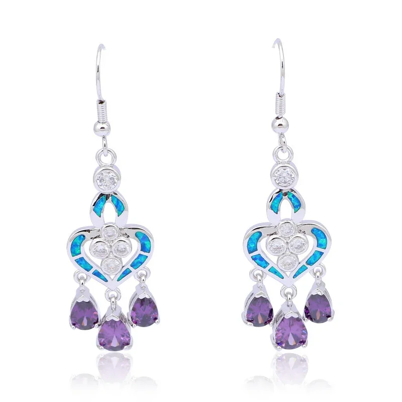 Opal Earrings Dangle - Mavi Opal ve Lavanta Damla Taşlı