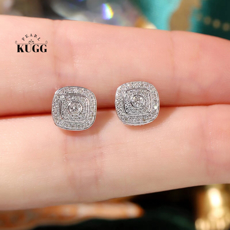 Diamond Stud Earrings - KUGG 100% 18K Beyaz Altın Küpe