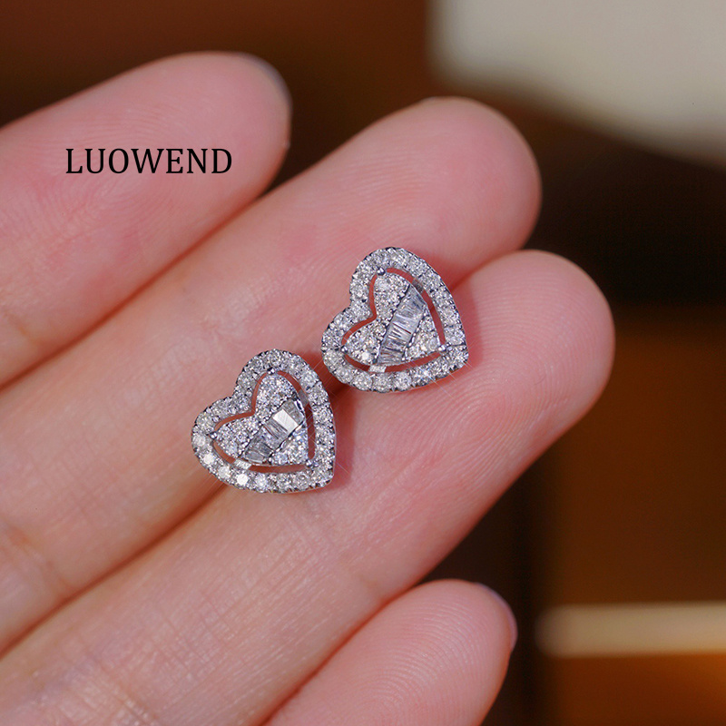 Diamond Stud Earrings - LUOWEND %100 18K Beyaz Altın Küpeler