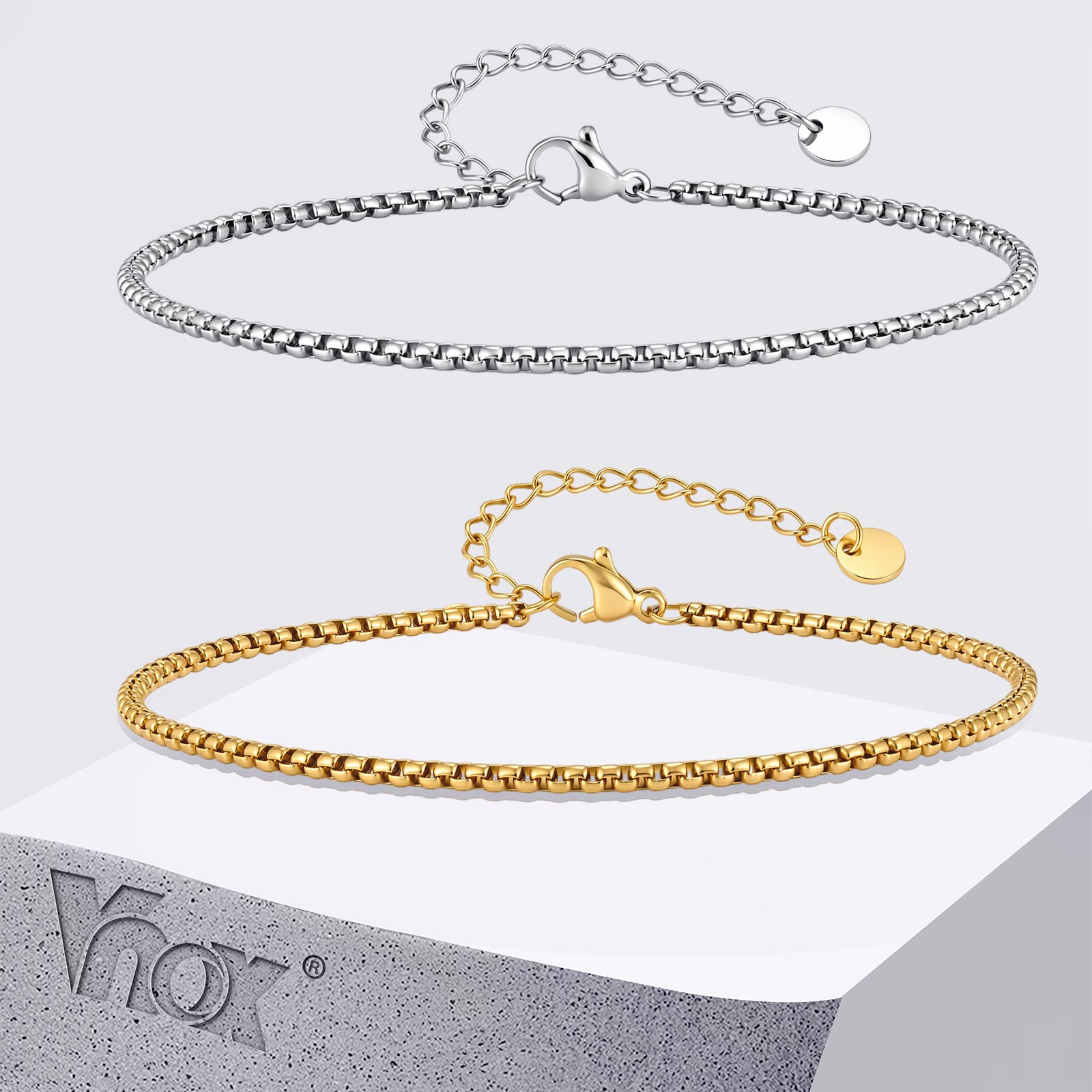 Jc Jewelry & Watches - Vnox Paslanmaz Çelik Kutu Zincir Bağlantılı