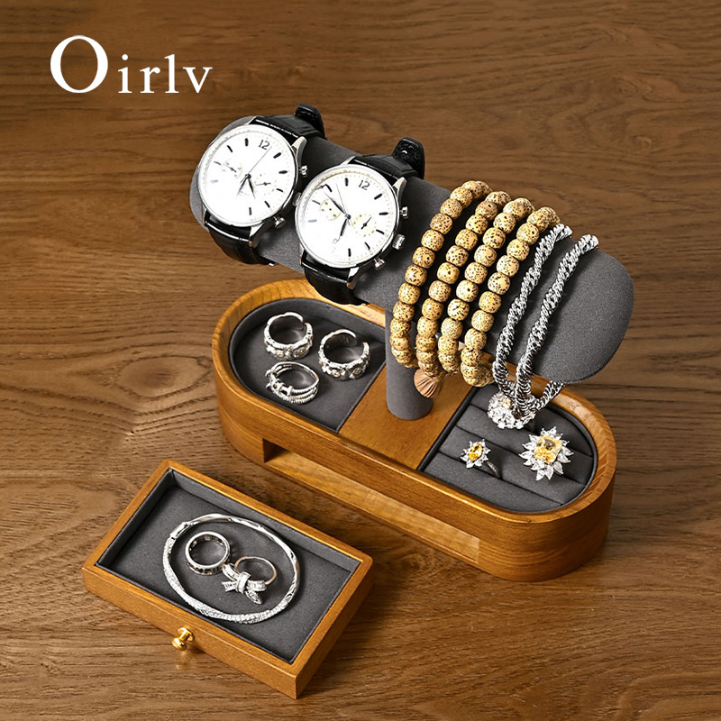 Jewelry Box Watches Bracelets - Oirlv katı ahşap saat organizatör raf