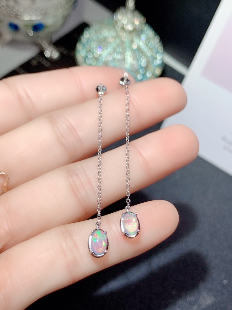 Opal Earrings Dangle - Oval 4*6 MM Doğal Opal Damla