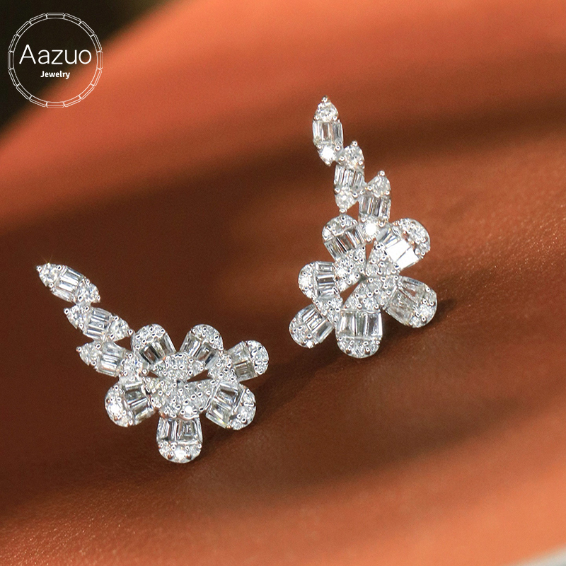 Diamond Stud Earrings - Aazuo Güzel Takı 18K Saf Beyaz