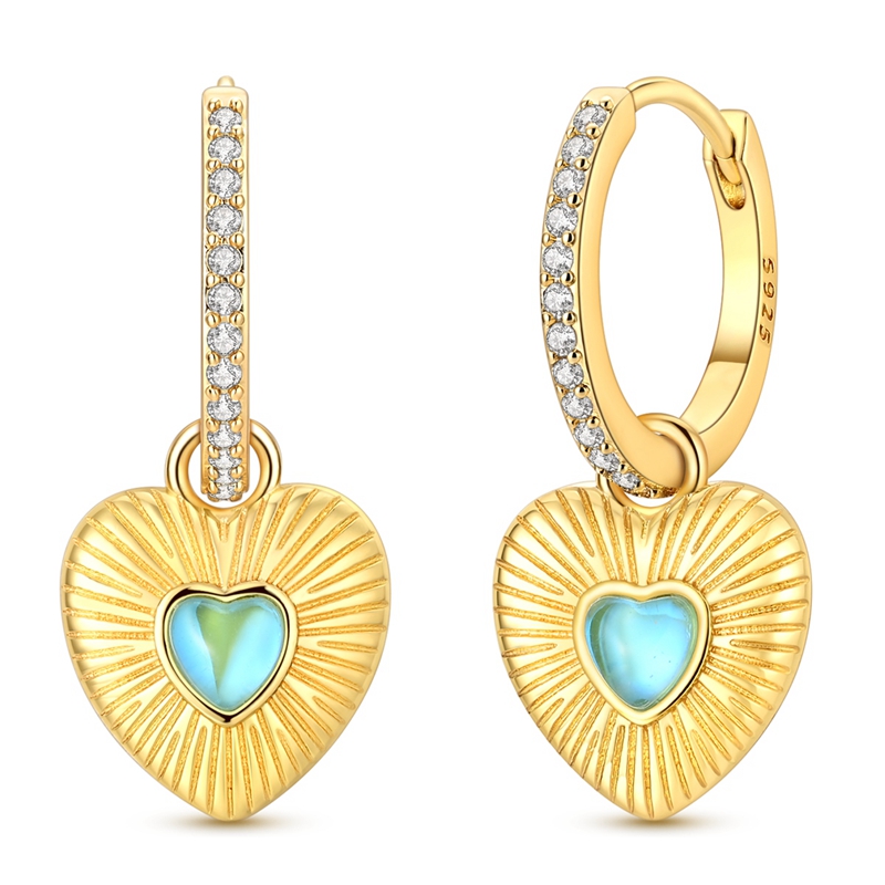 Opal Earrings Dangle - S925 Ayar Gümüş Kalp Şeklinde Sallanır