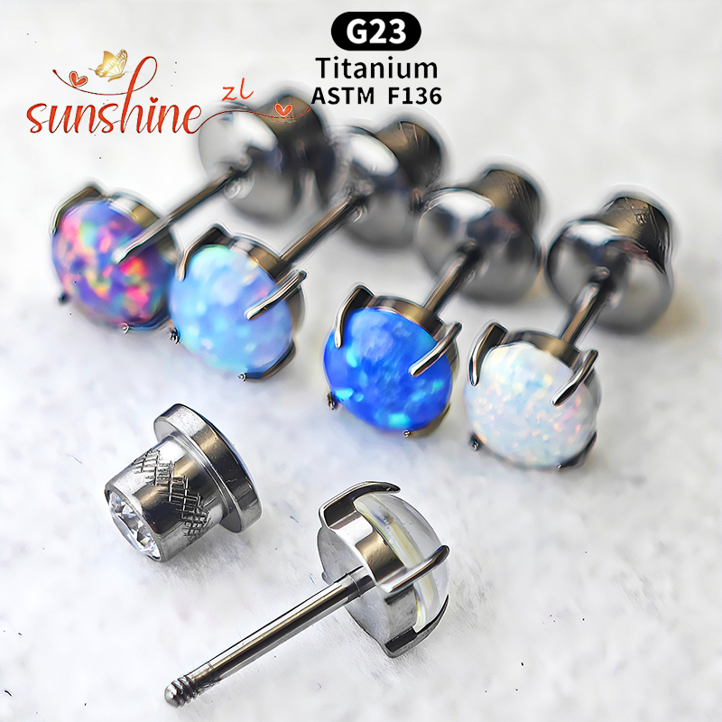 Opal Earrings Dangle - 2 adet ASTM F136 titanyum Opal