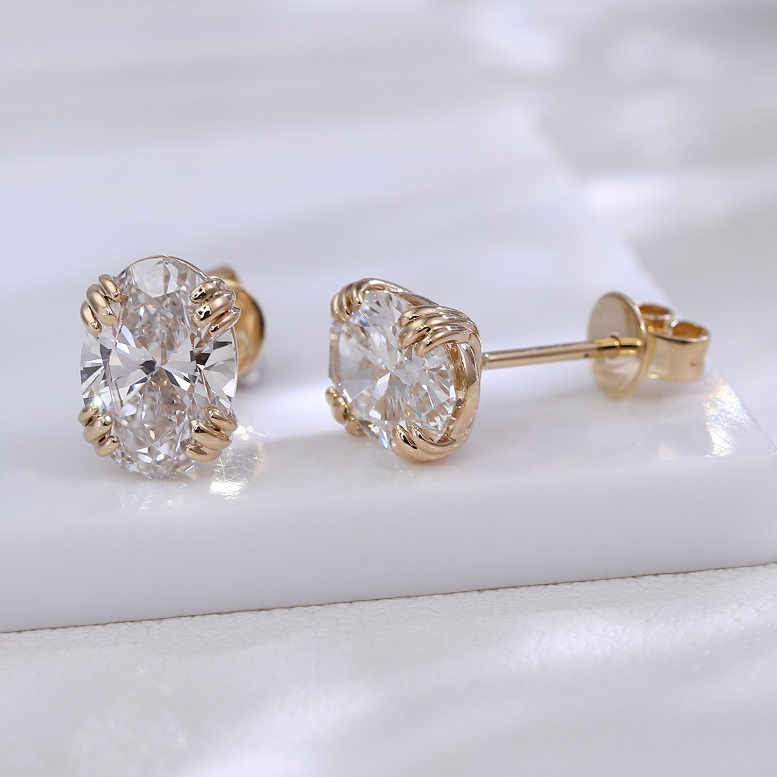 Diamond Stud Earrings - Provence Lüks Oval Kesim Küpe 10