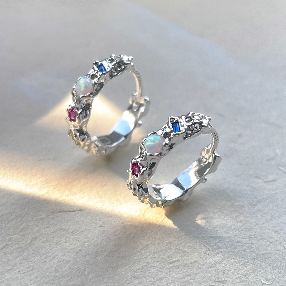 Opal Earrings Dangle - 925 Ayar Gümüş Opal Halka Küpe