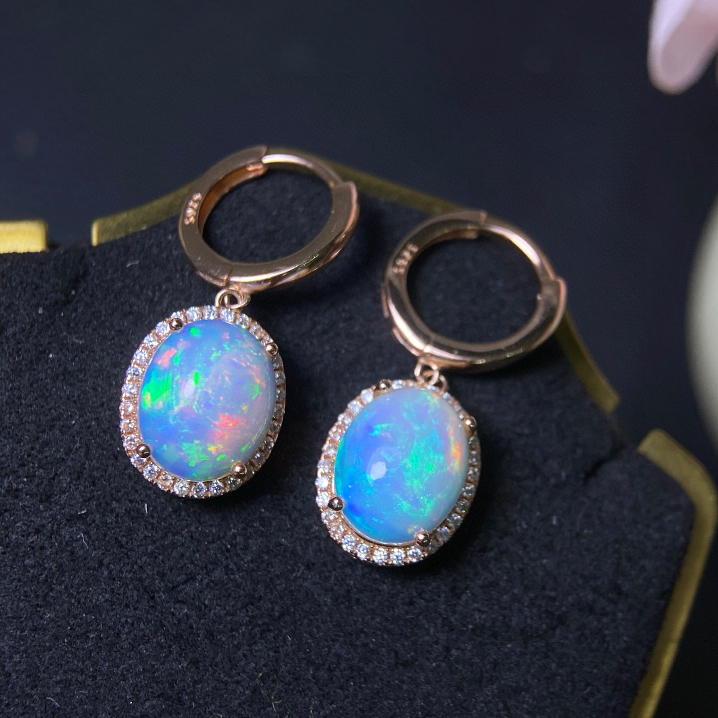 Opal Earrings Dangle - Doğal Oval Opal Sarkan Küpeler, 9*11mm