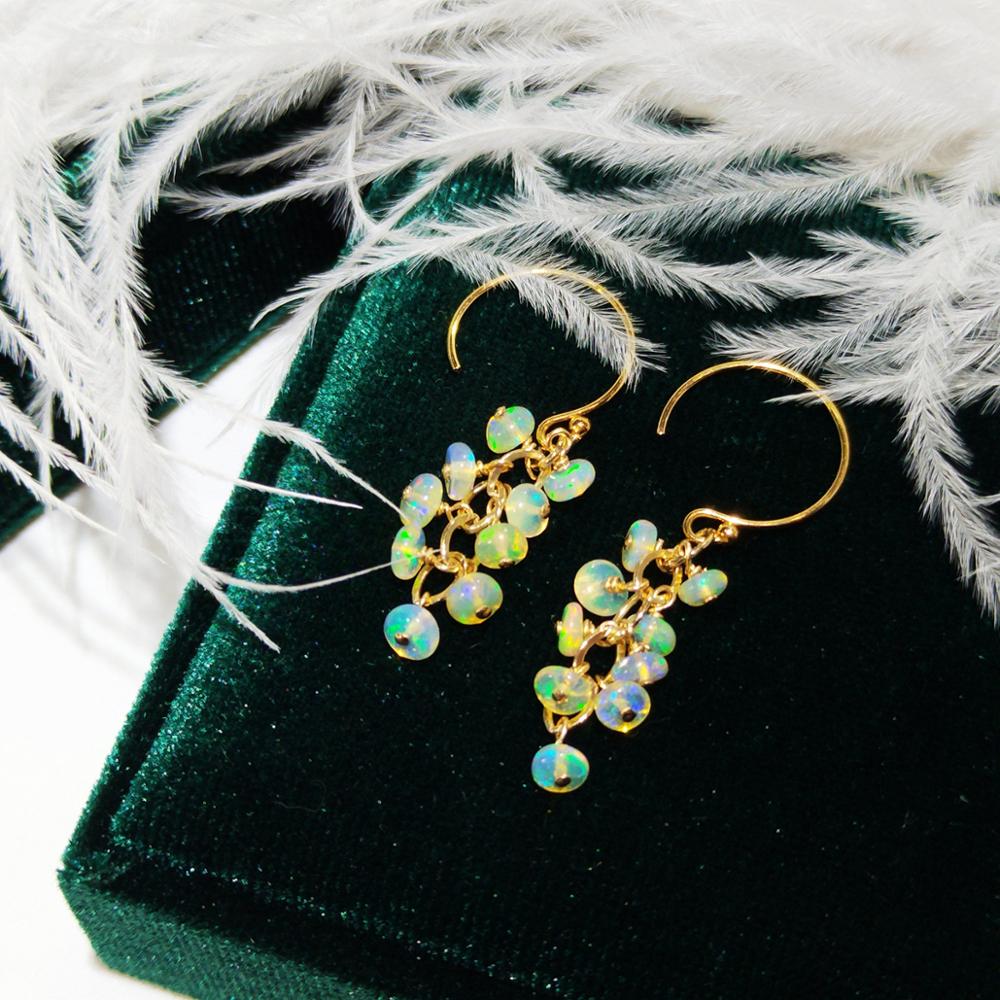 Opal Earrings Dangle - Lii Ji doğal etiyopya Opal 14K