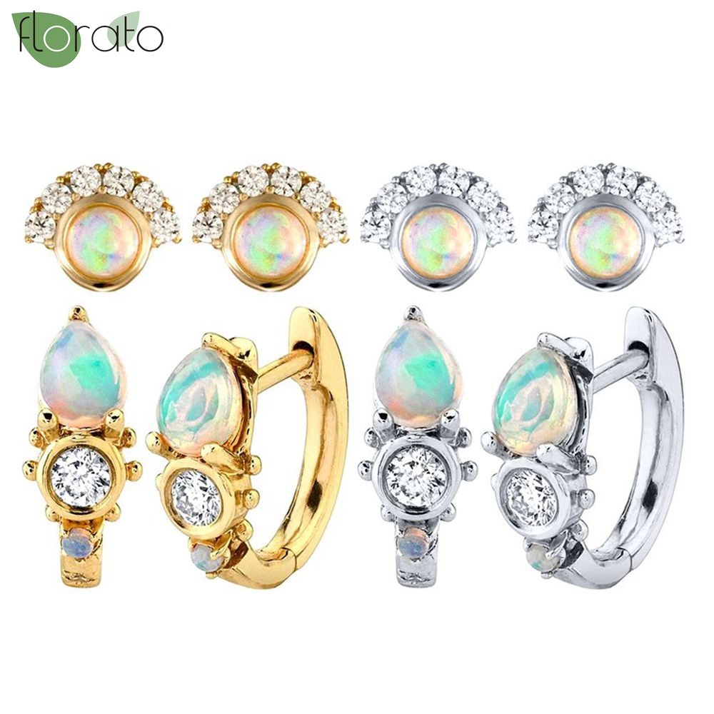 Opal Earrings Dangle - 925 Ayar Gümüş İğne Zarif Küçük
