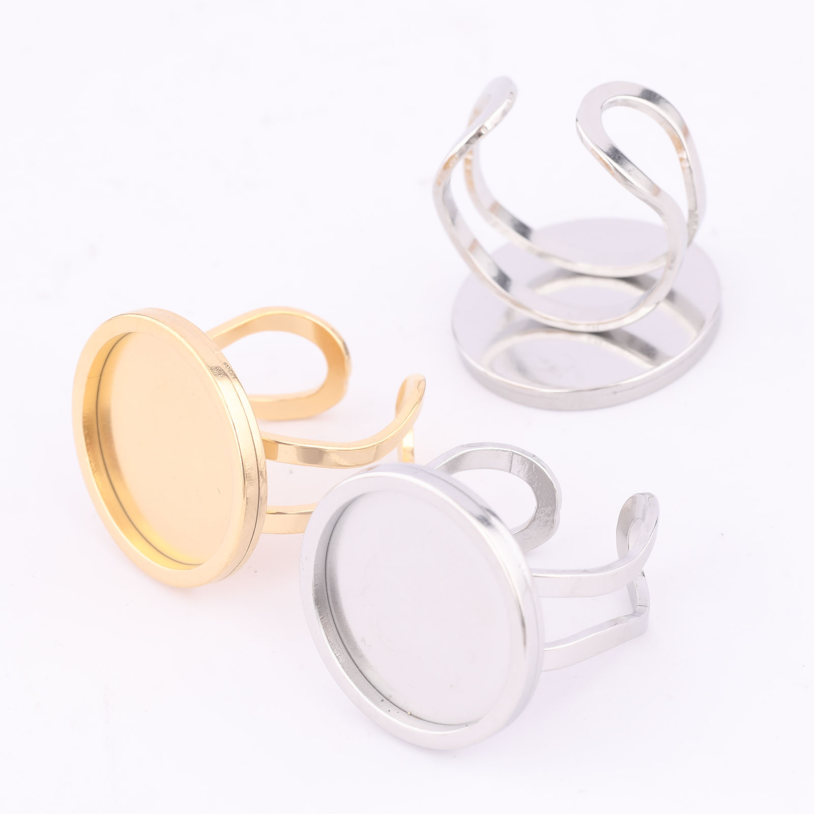 Gold Plated Ring - 5 adet 18mm Yuvarlak Cabochon Yüzük