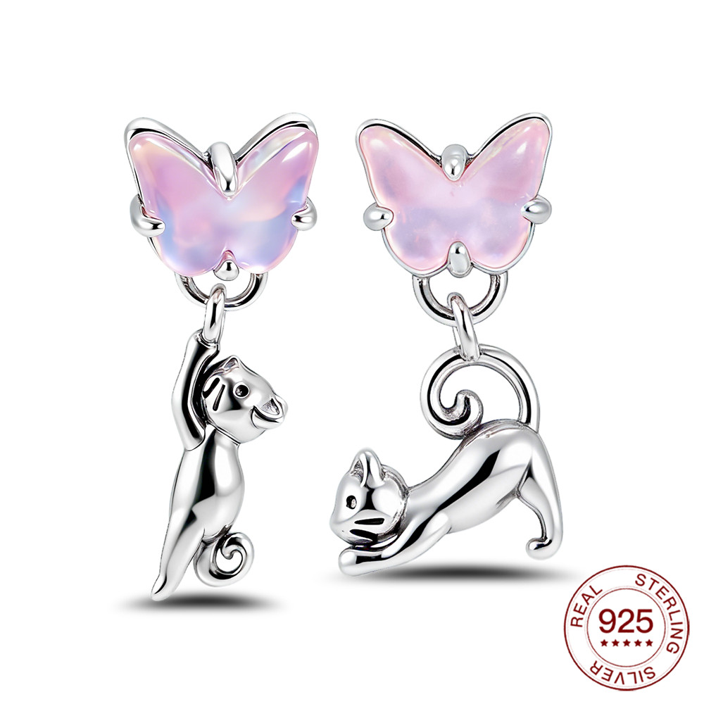 Opal Earrings Dangle - 925 Ayar Gümüş Kedi ve Kelebek